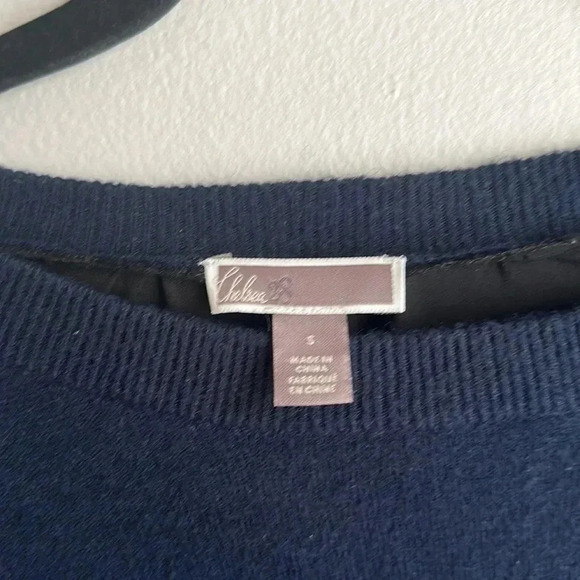 Chelsea28 Blue & Black Sheer High Low Sweater Size Small - Picture 8 of 9